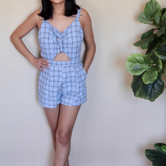 Sweet Xylia Pants - Checkered Blue Romper